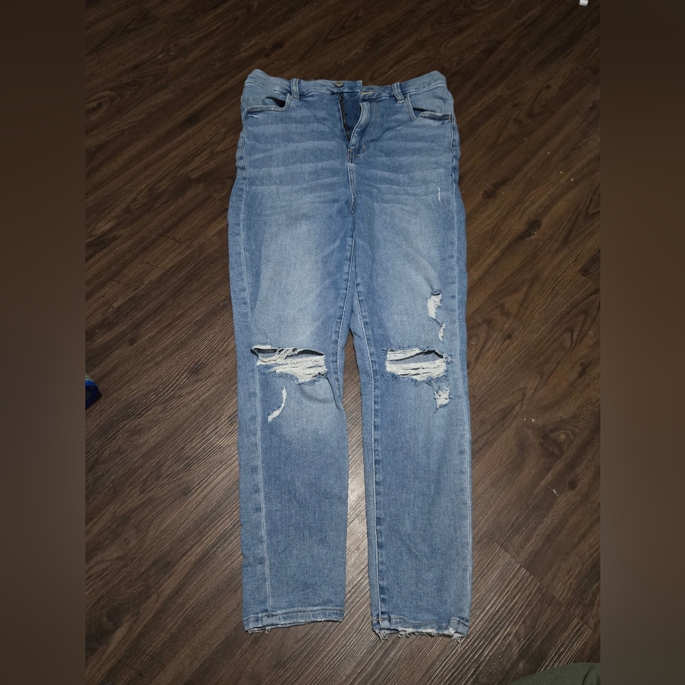 American Eagle Blue Skinny Jeans with Distressed Details